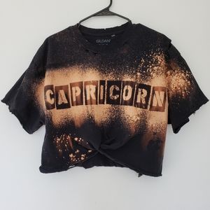 Capricorn Zodiac Destructed Acid Wash Crop Tee